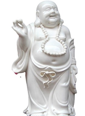 现代白色b弥勒佛陶瓷摆件锦盒包装精美工艺品家居家具装饰客厅。5