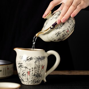 汝窑墨竹盖碗茶杯家用单个高档防烫手大K号手抓壶一人功夫茶具茶