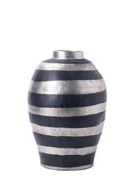 现代条纹陶瓷f花盆花器 客厅餐桌样板房软装摆件 北欧高脚花瓶果