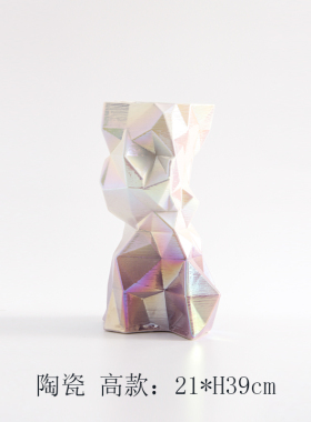 现代轻奢简约3D几何陶瓷紫色渐变七彩I艺术花瓶摆件样板间客厅装