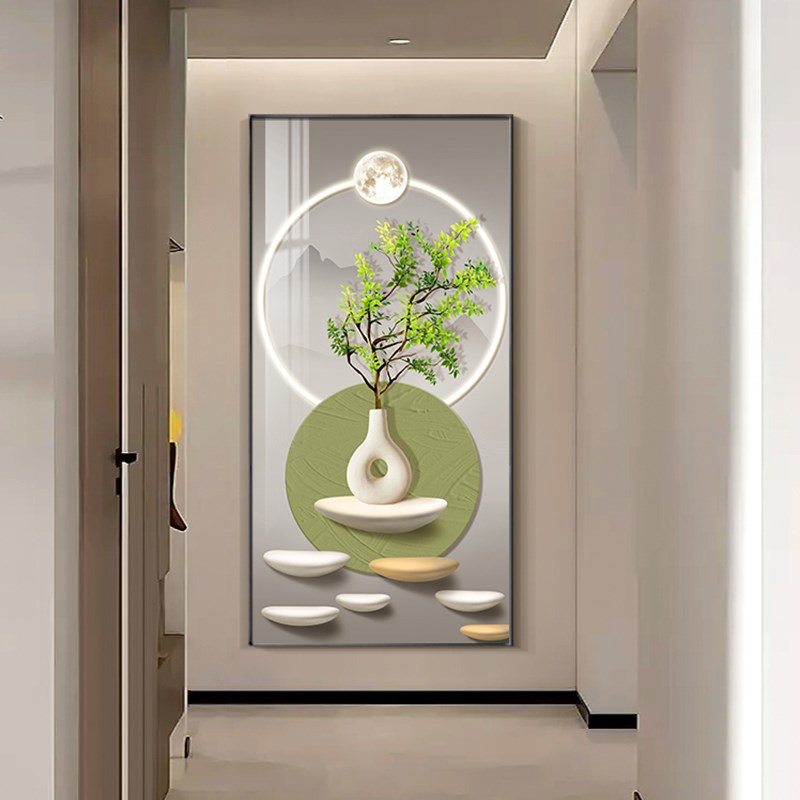 现代简约玄关装饰lk画北欧绿植系客厅挂画入户楼梯走廊过道壁图片