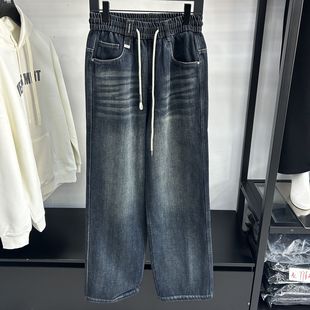 街头男人帮正品2025年冬季新品男装阔腿加绒牛仔裤AD2823002