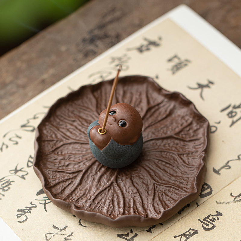 招财紫砂小动物线香炉家用室内香插香座禅意茶室桌面香薰炉小摆件