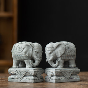 青砂石国潮风石头石雕狮子一对创意鱼缸造景盆景微景观装饰品摆件