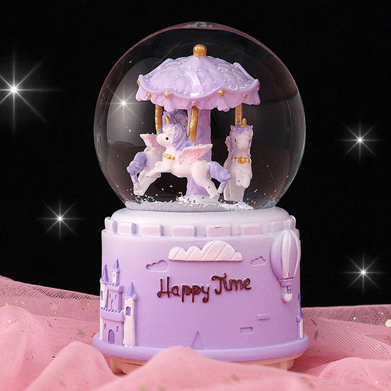 旋转木马发光水晶球音乐盒少女心家居装饰八音盒儿童生日礼物
