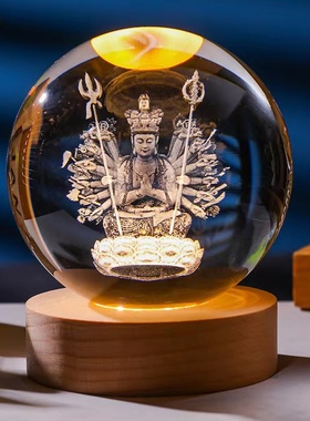 发光3D水晶内雕佛像摆件地