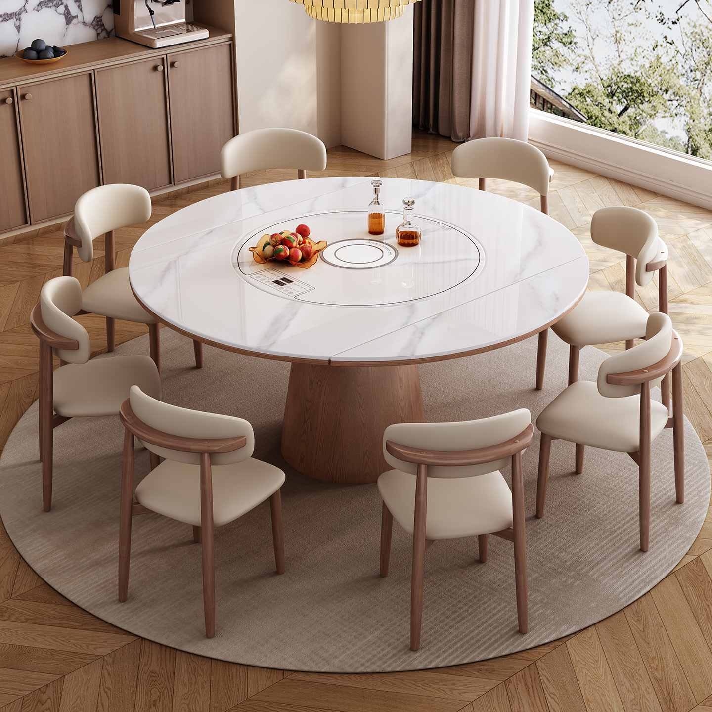 岩板智能语音实木餐桌椅