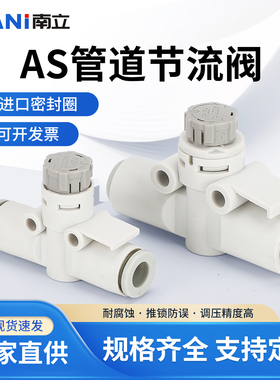 SMC型气动调速阀AS1002F-04A管道气管快插接头直通节流阀AS2002F