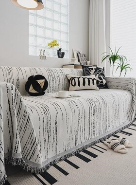 防黑白ians风沙发巾雪尼尔新款猫抓盖布全包高级感轻奢万能套罩巾