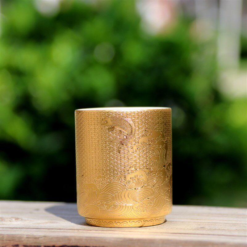 德国宫廷风羊脂玉鎏金祥龙高升杯德化白瓷心经品茗W杯主人杯子陶