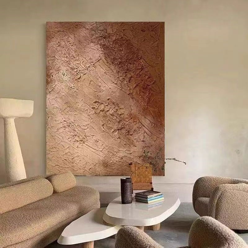 手绘油画现代别墅k餐厅抽象复古肌理挂画侘寂风极简客厅玄关装饰图片