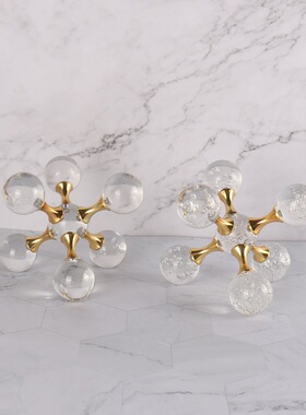 现代简约天然大理石水晶水v分子球摆件北欧轻奢样板房售楼软装饰