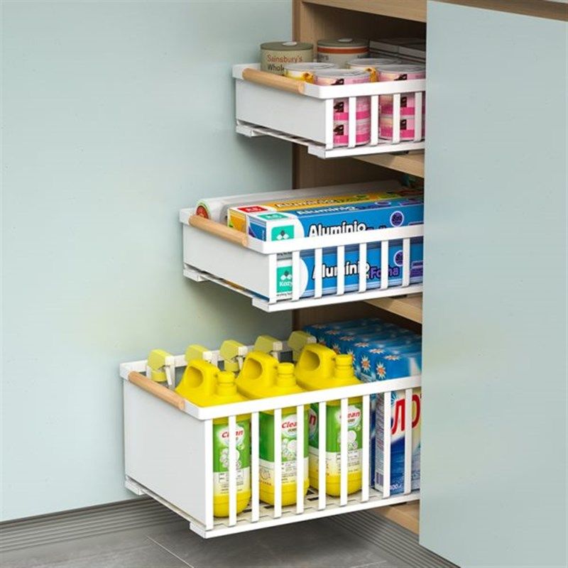 调料置物架抽拉j式轨道收纳盒橱柜拉篮单层自带滑轨厨房抽屉置物