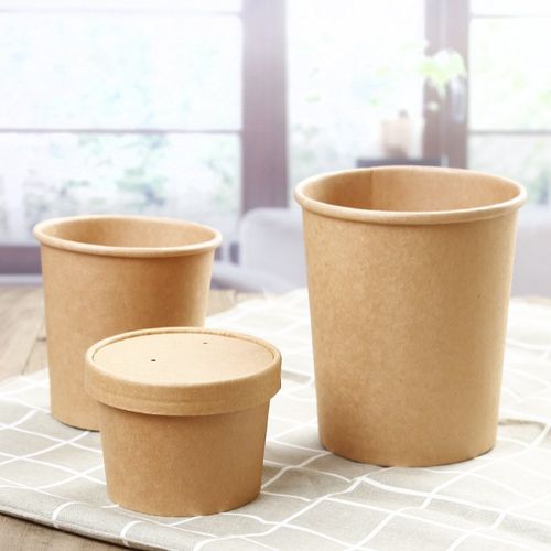 一次性牛皮纸汤桶汤杯汤r碗甜品纸碗圆形带盖外卖粥桶快餐盒打包