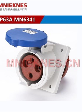 3孔63A暗装斜座 工业插座IP44 防水插头插座 O6341单相三线2P+E