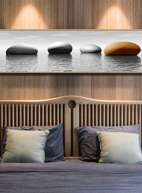2643现代简约卧室装饰画客厅餐厅D横幅壁画石头黑白画北欧床头挂