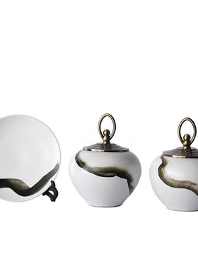 新中式陶瓷家居储物罐样板间玄关茶F几酒柜书房一笔墨水陶瓷摆件