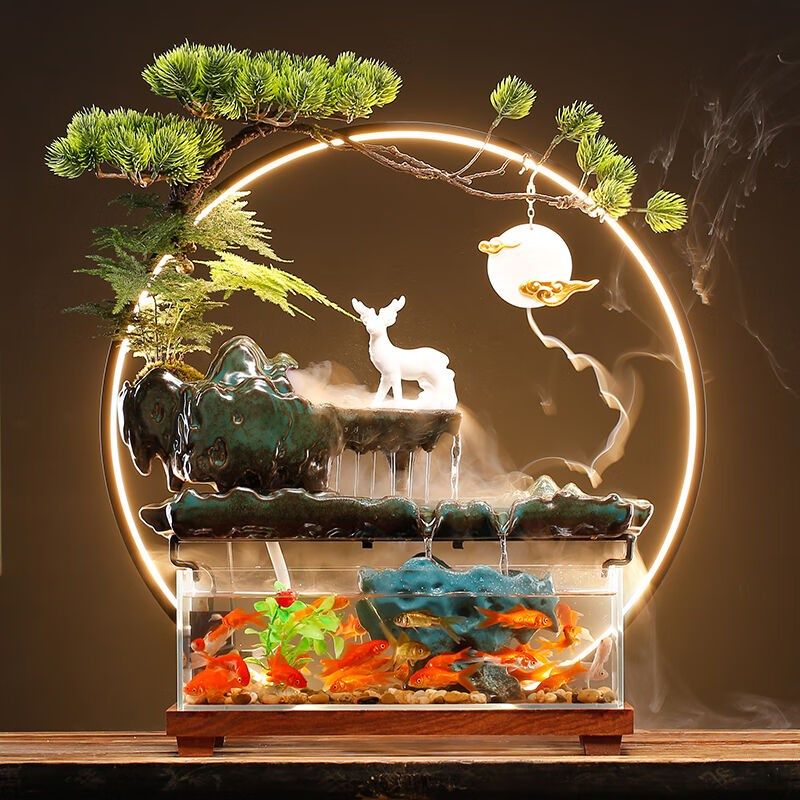 招财流水喷泉摆件办公室桌面中式景观水I循环转运生财鱼缸开业礼,家居饰品,流水摆件,淘宝优惠券,粉丝福利购,淘宝优惠卷