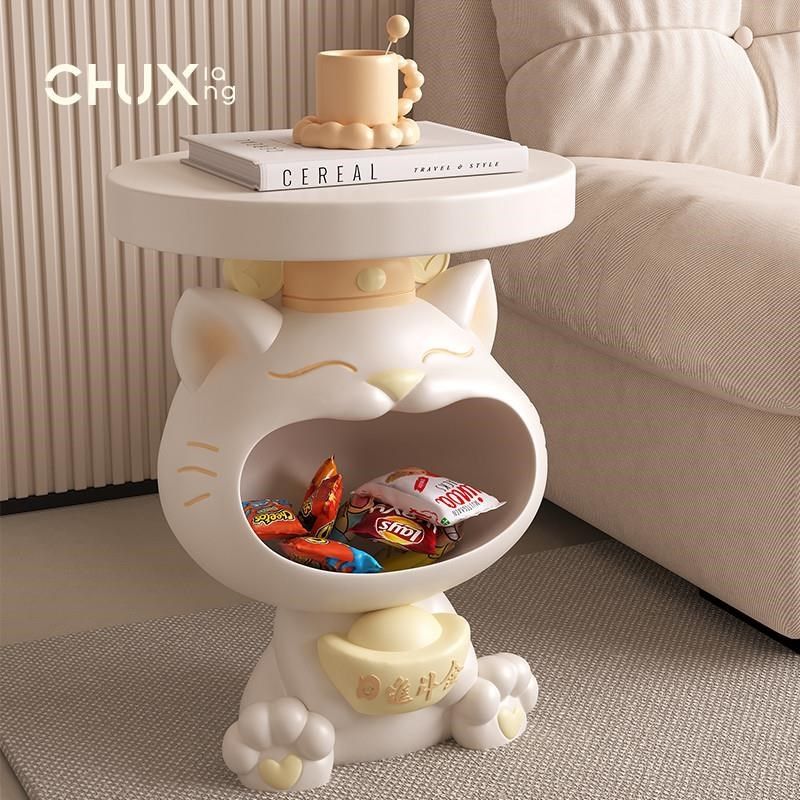 奶油风大嘴招财猫收纳边几落地摆件可爱卧室沙发边客X厅家居装饰,家居饰品,落地摆件,淘宝优惠券,粉丝福利购,淘宝优惠卷