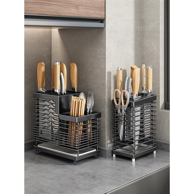 品质304不锈钢刀架r厨房置物架家用台面刀具筷子刀座收纳架