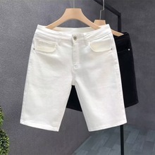 日本品质男士新款外穿白色牛仔短裤青年修身直筒休闲中裤夏季薄款