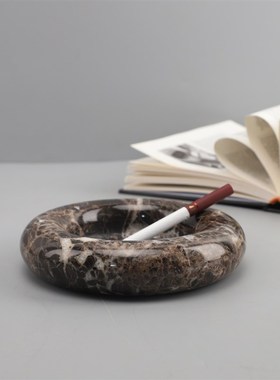 现代简约创c意圆形大理石菸灰缸摆件客厅茶几卧室桌面家居饰品摆