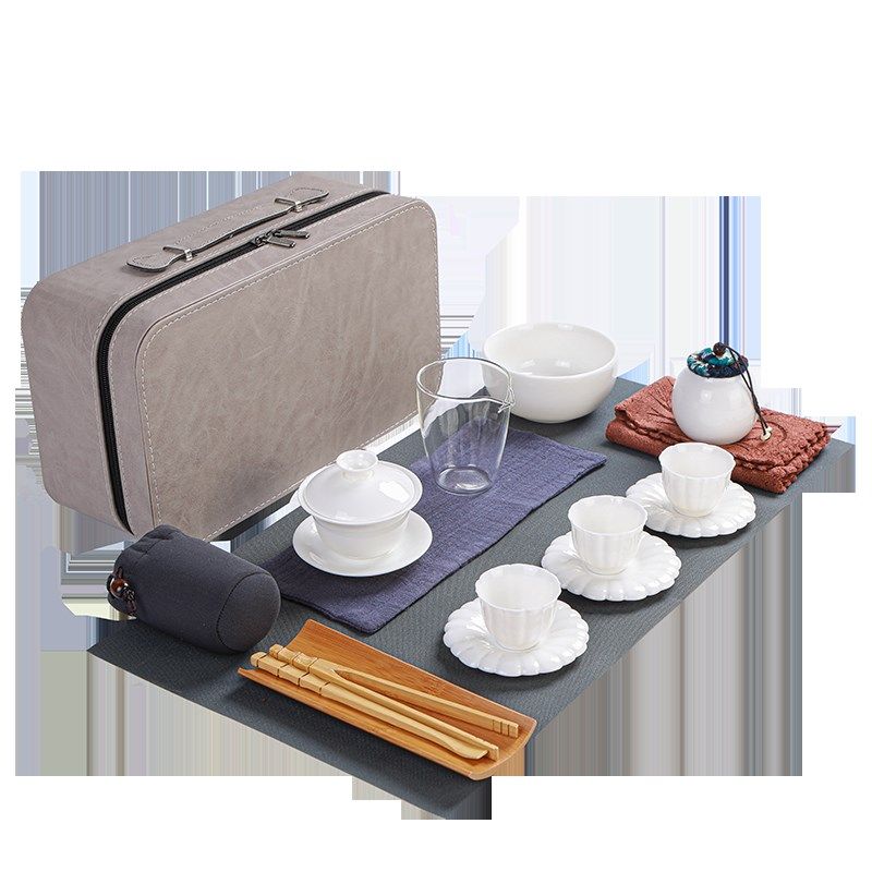 羊脂玉旅行茶具套装便携包户外一壶三杯陶L瓷盖碗整套家用简约白,餐饮具,功夫茶具,淘宝优惠券,粉丝福利购,淘宝优惠卷