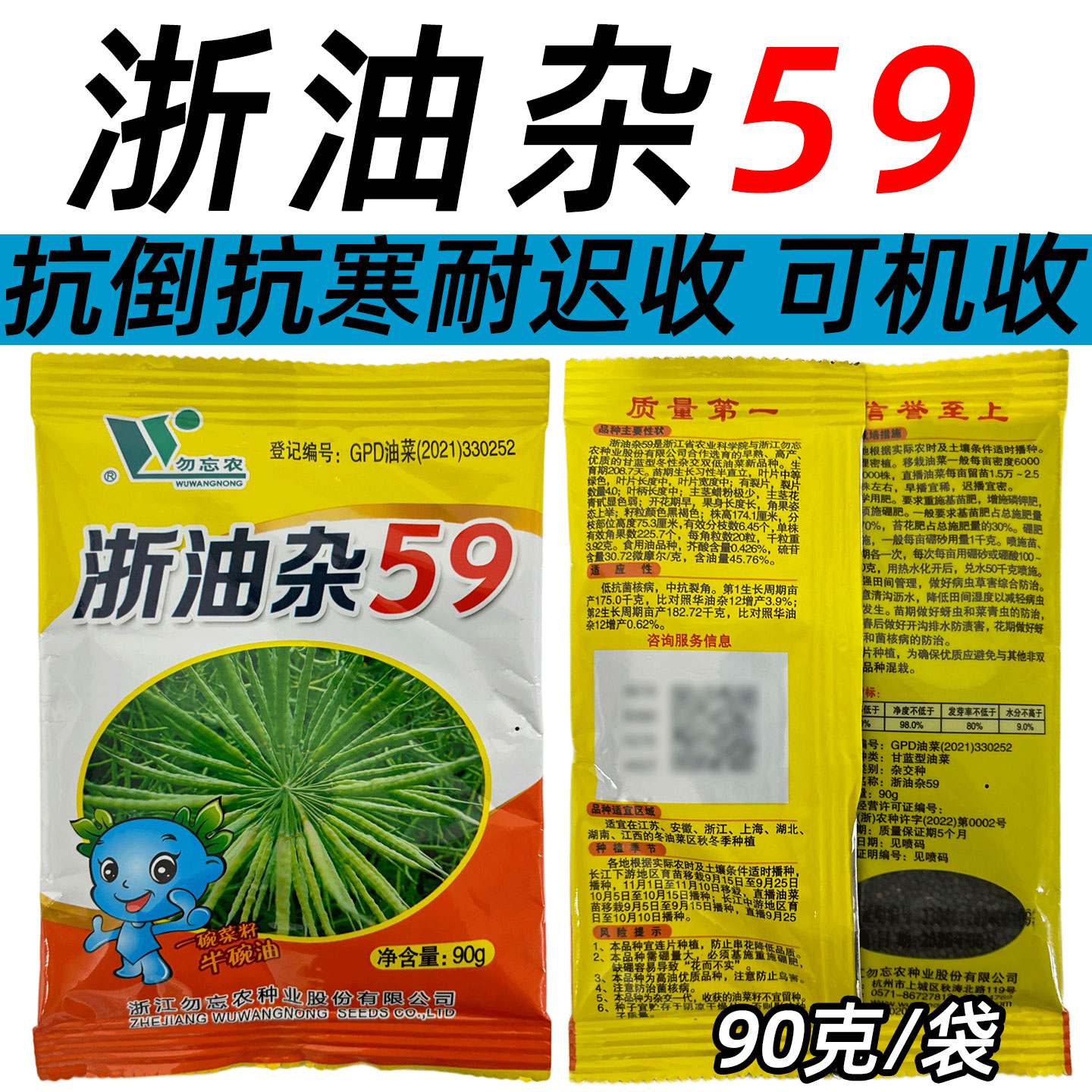 浙油杂59油菜种子浙油59抗寒抗倒伏可机收大田秋冬高油油菜种子