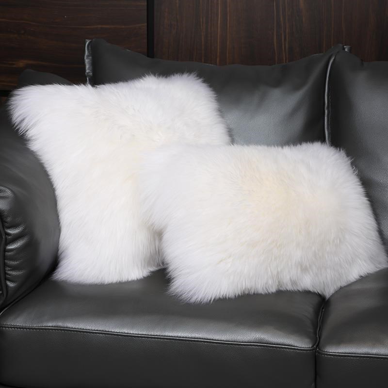 纯羊毛抱枕沙发靠垫n靠枕床头靠垫长毛毛抱枕套椅子办公室靠垫可