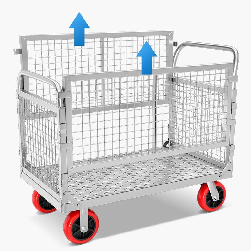 物流货车平d板车推围栏拉货车搬运车网格中转手推车摆摊超市折叠