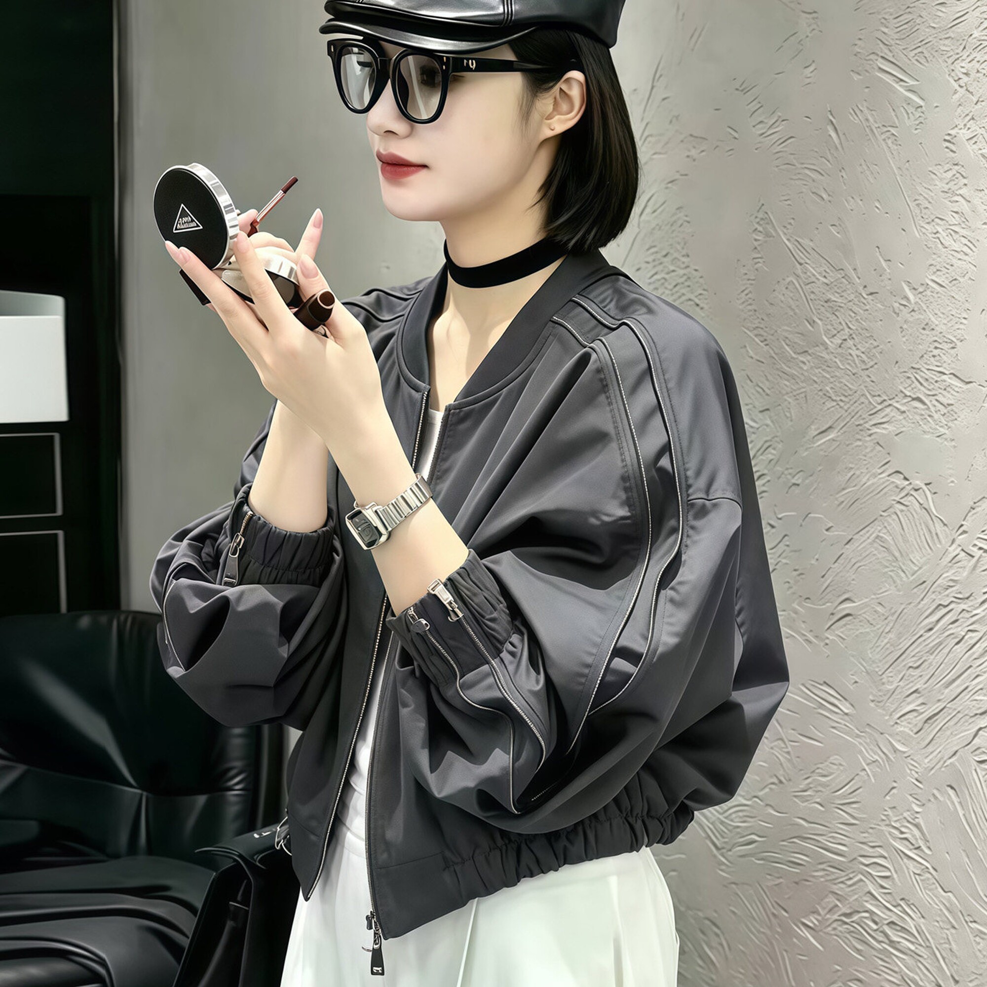 秋季酷飒拉链棒球短外套女减龄图片