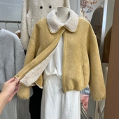 欧货高端翻领羊羔毛麂皮绒外套2025冬季 新款 皮毛一体加厚夹克上衣