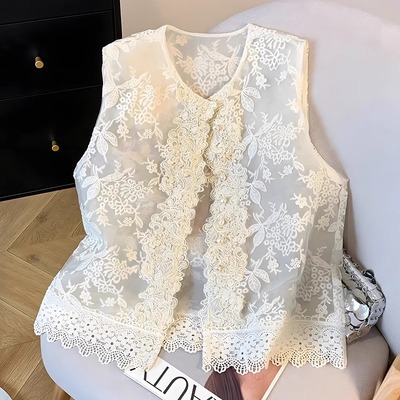 国风新中式蕾丝刺绣马甲背心
