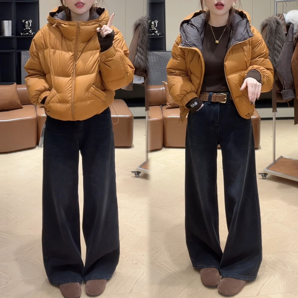韩系拼色连帽短款羽绒服女2025冬季新款保暖宽松白鸭绒面包服外套,女装/女士精品,羽绒服,淘宝优惠券,粉丝福利购,淘宝优惠卷