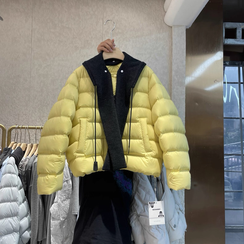 可拆卸针织连帽棉服女韩系时尚