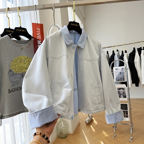 韩系休闲牛仔翻领短外套