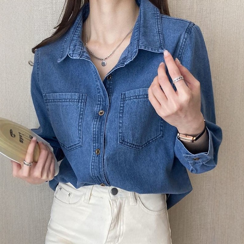 高级复古蓝色牛仔外套衬衫女2026春季新款宽松时尚百搭上衣衬衣,女装/女士精品,衬衫,淘宝优惠券,粉丝福利购,淘宝优惠卷