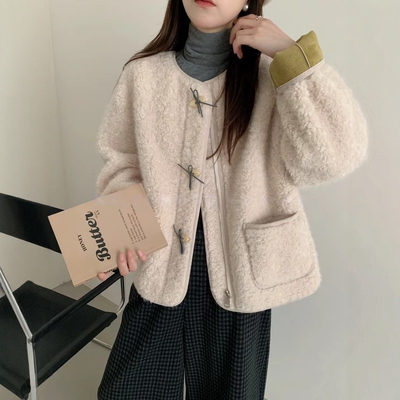 韩版宽松显瘦蝴蝶结扣短外套