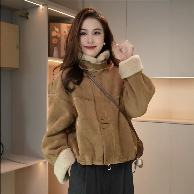加绒加厚羊羔毛短款外套