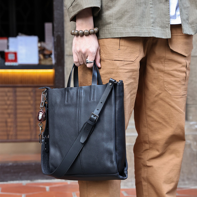 玩爷真皮男士单肩包头层牛皮商务背包休闲潮流托特包大容量手提包