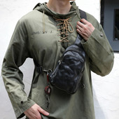 玩爷头层牛皮男士 胸包真皮随身胸前斜挎包休闲运动便携单肩小背包