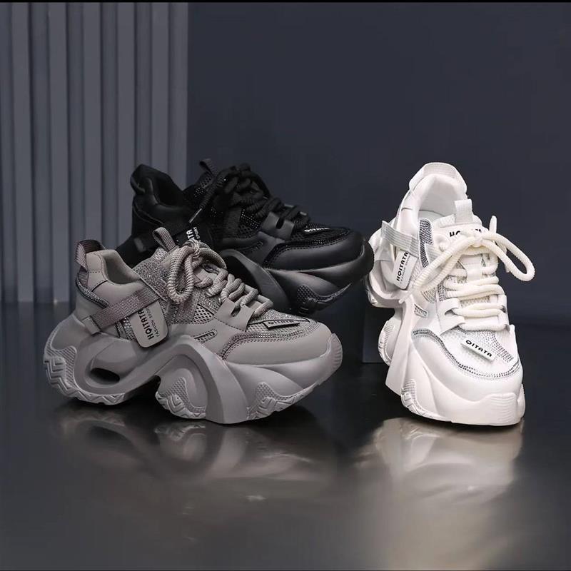 足上春天轻奢春夏新款松糕厚底女鞋百搭运动休闲透气网面老爹鞋