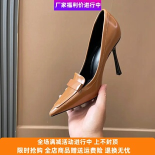 羊夫人摩登女鞋朴采yin同款真皮高跟鞋复古名媛棕色尖头浅口单鞋