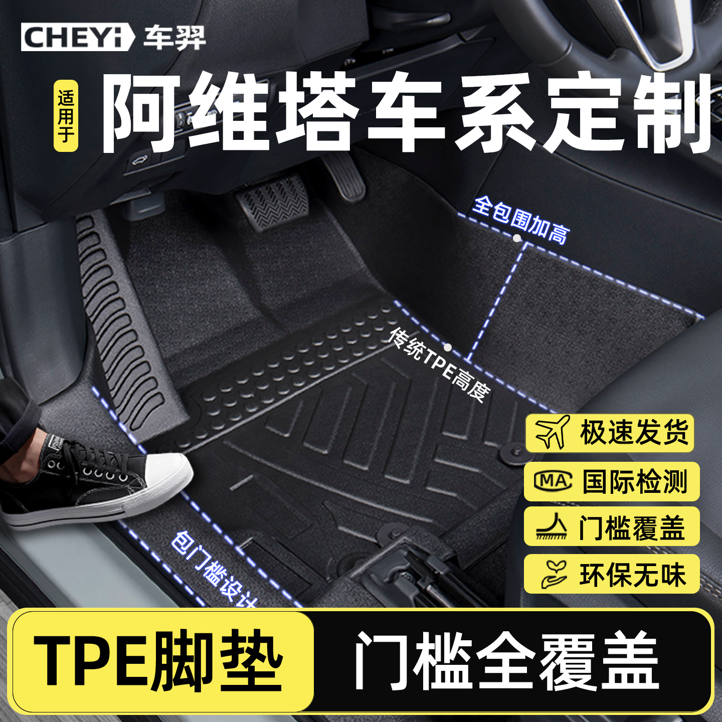 适用阿维塔【全TPE包门槛脚垫】