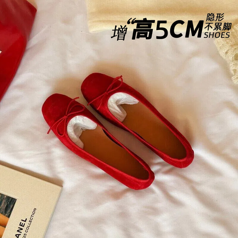5cm~法式内增高小红鞋女