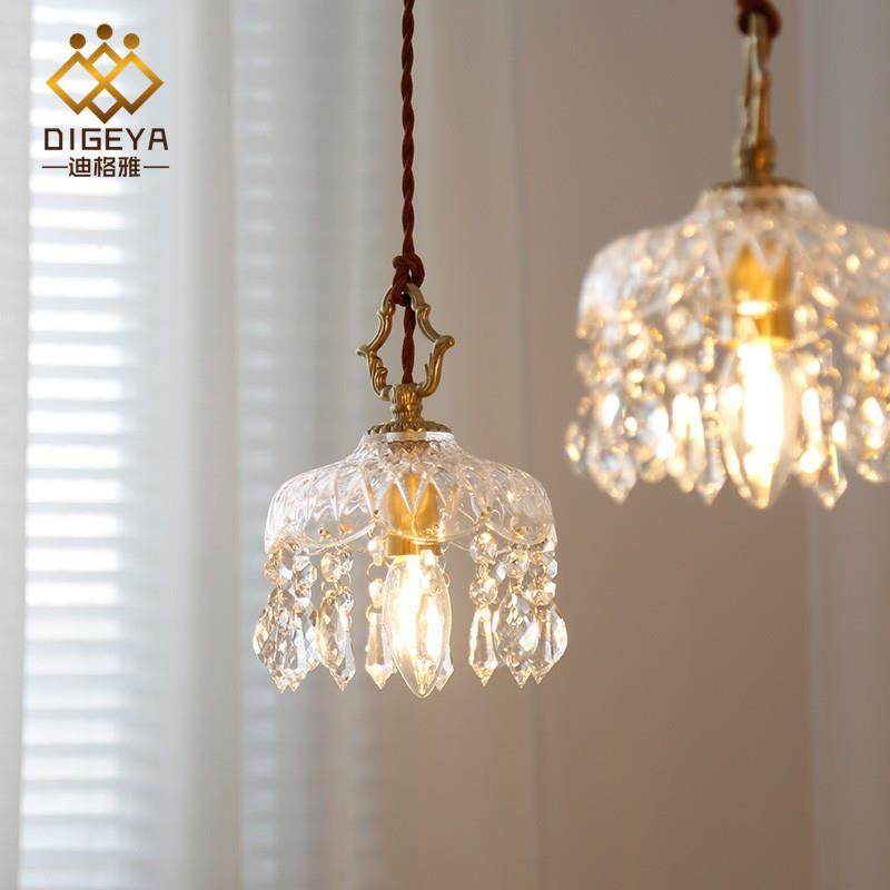 法式黄台铜复古道吊水晶小吊灯 入99户过阳床头吊灯玄关吧台玻璃,家装灯饰光源,智能吊灯,淘宝优惠券,粉丝福利购,淘宝优惠卷