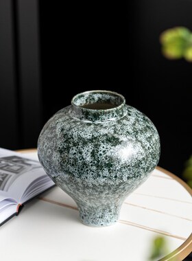 Rzone 高档手绘窑变陶瓷花x瓶中古客厅小众艺术侘寂风干花器装饰