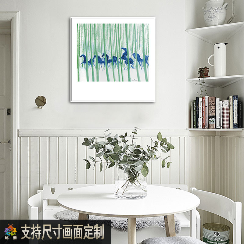 抽象艺术小众室内挂画北欧v风正方形马图案壁画民宿卧室房间装饰图片