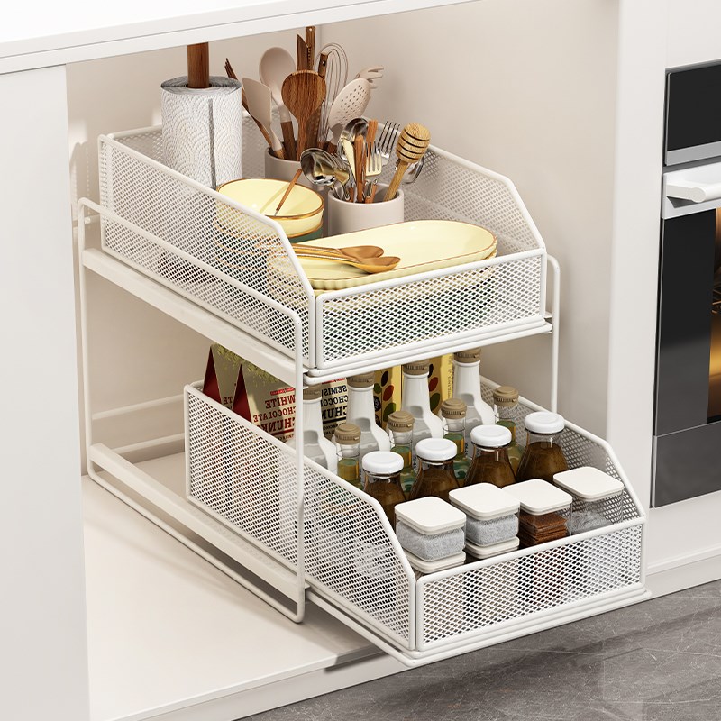 橱柜拉篮抽拉式厨房下水槽置物架柜下深I柜碗碟盘收纳储物盒分层
