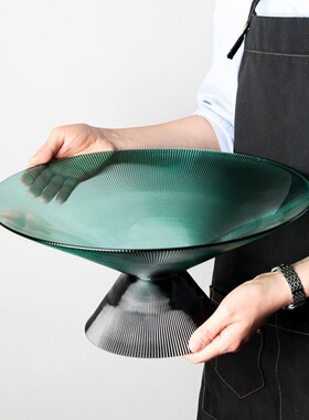 现代简约几何形水晶玻o璃果盘家用茶几水果盘糖果盘家居工艺品摆